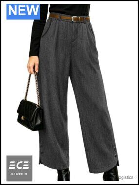 Wool Blend Business Casual Wide Leg Work Pants with Pockets
